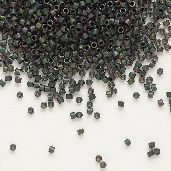 Seed bead, Delica®, glass, pkg/50g, #11 round, opaque matte metallic iris dark green (DB-0327). image number 0