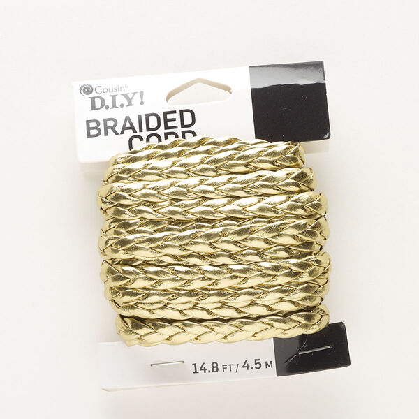 Cord, acrylic, gold, 6mm braided flat. Sold per pkg of 4.5 meters. image number 0
