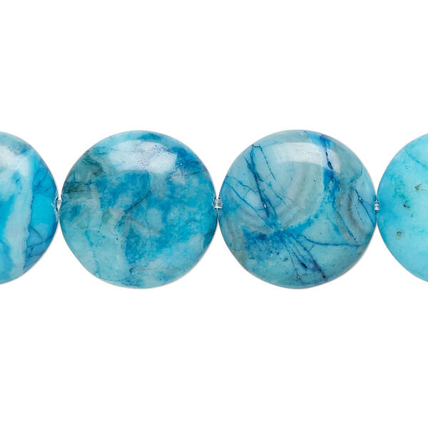 Bead, crazy lace agate (dyed), light to dark blue, 16mm flat round, B grade, Mohs hardness 6-1/2 to 7. Sold per 15-1/2" to 16" strand. image number 0