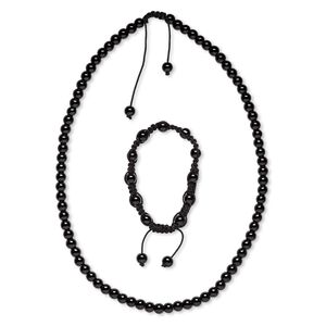 Black obsidian / nylon 1pkg2 , round bracelet / necklace natural 7 -10 inch / 22-25 inch / adjustable macramé clasp 7-8mm