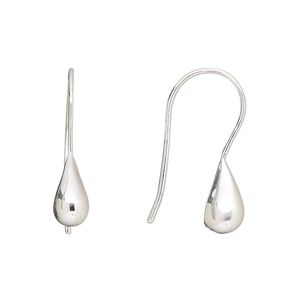 Ear wire fishhook 1pkg2 sterling silver, 23.5mm teardrop / 2 closed bottom holes, 20 gauge 1 pair