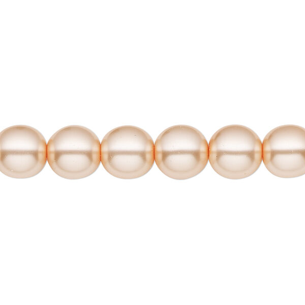 Bead, Czech pearl-coated glass druk, opaque light peach, 8mm round. Sold per 15-1/2" to 16" strand. image number 0