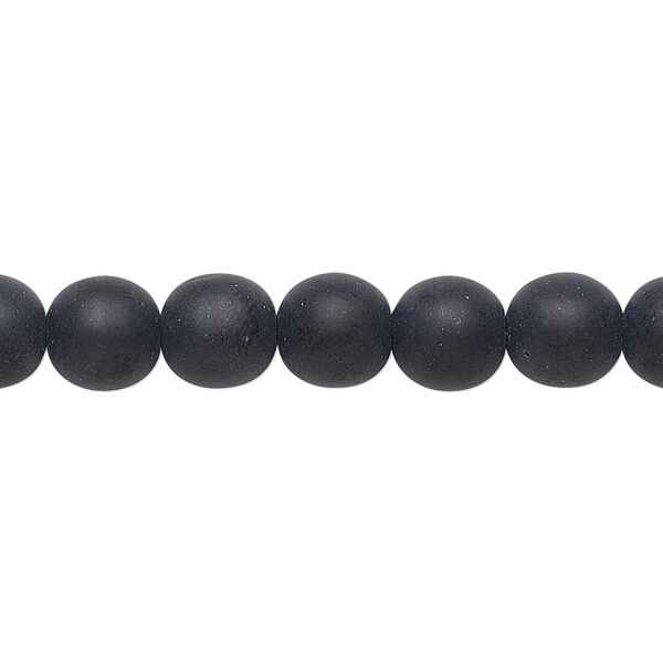 Bead, Preciosa, Czech glass druk, opaque matte black, 8mm round. Sold per 15-1/2" to 16" strand. image number 0