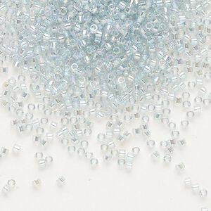 Seed bead, Delica®, glass, pkg/50g, #11 round, translucent rainbow glazed luster light aqua (DB-0110).
