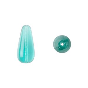 Bead, Czech pressed glass, light aqua, 20x9.5mm teardrop. Sold per 15-1/2" to 16" strand, approximately 20 beads.