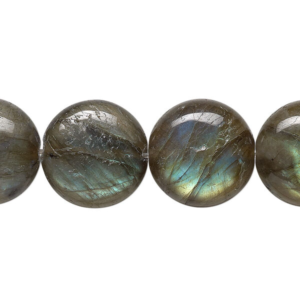 Bead, labradorite (natural), 16mm flat round, B grade, Mohs hardness 6 to 6-1/2. Sold per 8-inch strand. image number 0