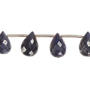 Blue sapphire 1pkg16, hand-cut top-drilled faceted teardrop bead 11x7mm-13x9mm