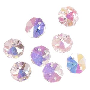 Link, glass, pkg/8, 14mm faceted octagon, translucent pink AB.