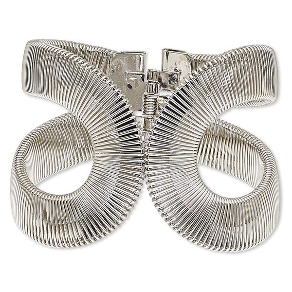 Bracelet, hinged cuff, silver-plated steel, 52.5mm wide with wire design, adjustable from 6 to 6-1/2 inches. Sold individually. image number 0