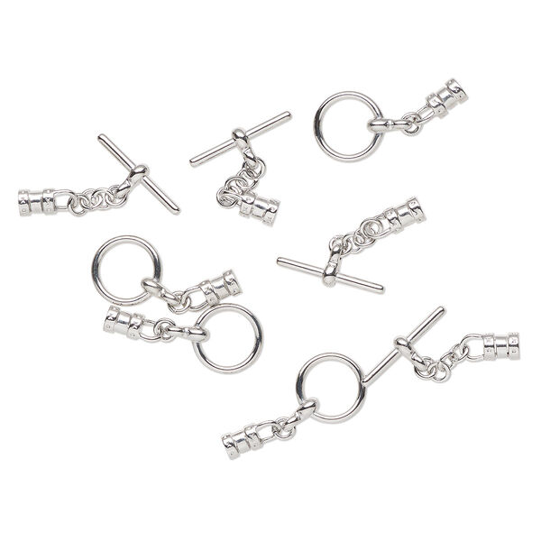Clasp, toggle, silver-finished brass, 12mm round. Sold per pkg of 4. image number 0