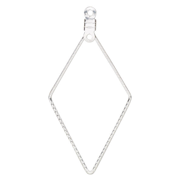 Beading hoop, silver-plated steel, 44x23mm single-sided open diamond with notched design and closed loop. Sold per pkg of 10. image number 0