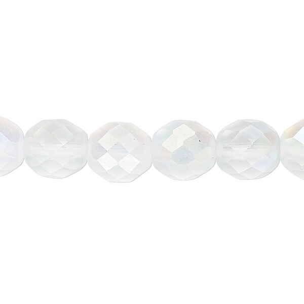 Bead, Czech fire-polished glass, matte opal AB, 10mm faceted round. Sold per pkg of 600 (1/2 mass). image number 0