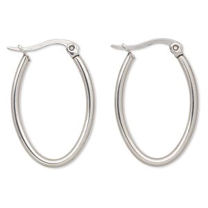 Earring, stainless steel, 25x18mm oval hoop. Sold per pair.
