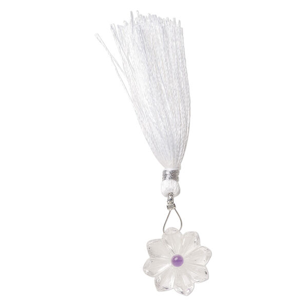 Quartz crystal / amethyst 1pkg1, top-drilled hand-cut 1sided carved flower bead natural, 22mm image number 2