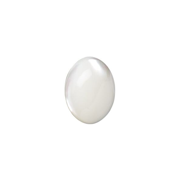 Cabochon, mother-of-pearl shell (bleached), white, 16x12mm calibrated oval, Mohs hardness 3-1/2. Sold per pkg of 2. image number 0