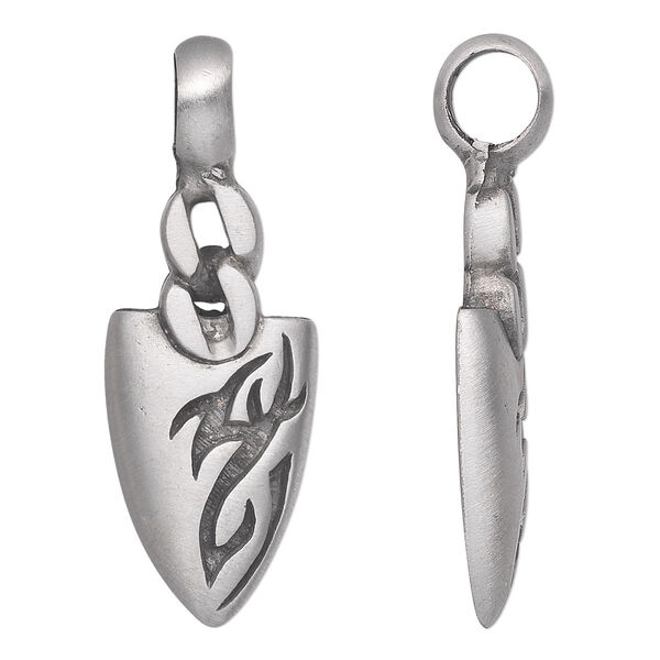 Pendant, Powerful Pewter Pendants, antiqued pewter (tin-based alloy), 47x17mm single-sided arrowhead. Sold individually. image number 0