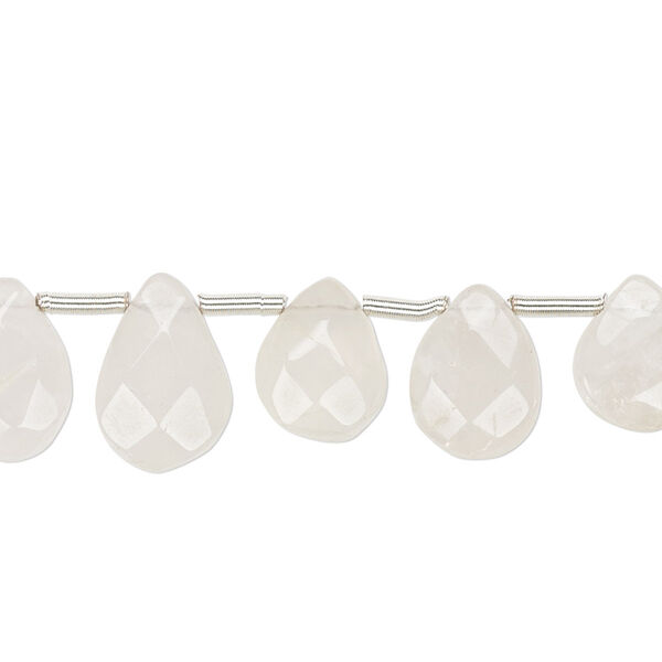 Bead, rose quartz (natural), light, 10x9mm-13x10mm hand-cut top-drilled faceted puffed teardrop, C- grade, Mohs hardness 7. Sold per pkg of 17 beads. image number 0