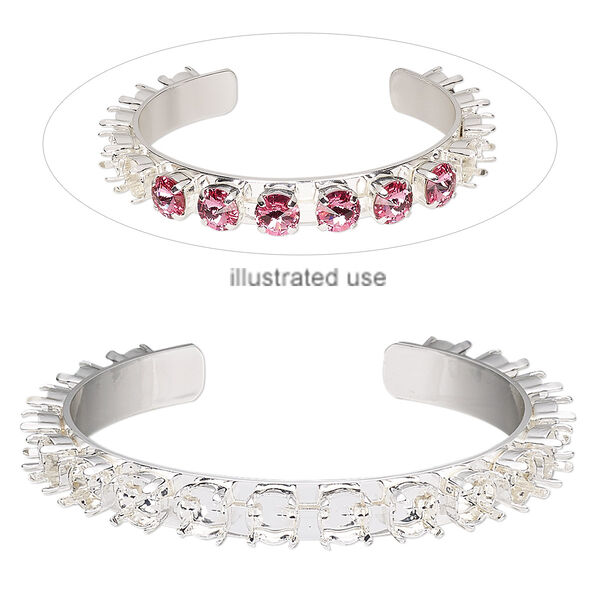Bracelet, cuff, silver-plated brass, 9mm wide cupchain with (18) SS39 settings, adjustable from 7-1/2 to 8-1/2 inches. Sold individually. image number 0
