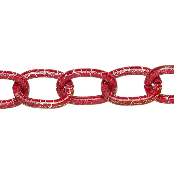 Chain, aluminum, crackled red / white / yellow, 12mm cable. Sold per pkg of 24 inches. image number 0