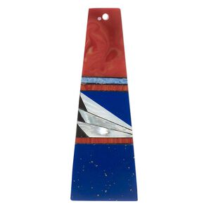 Focal, mother-of-pearl shell and resin, multicolored, 40x14mm single-sided flat trapezoid. Sold individually.