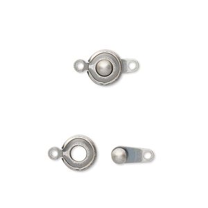 Clasp, button, antique silver-plated brass, 7.5mm round. Sold per pkg of 10.