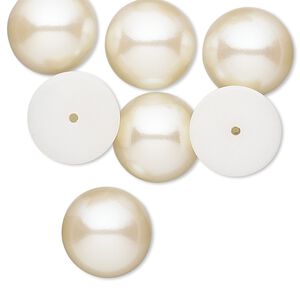 Cabochon, vintage Japanese acrylic pearl, antique white, 14mm half-drilled non-calibrated round. Sold per pkg of 10.