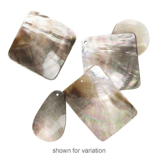 Focal mix, black lip shell / gold lip shell / mother-of-pearl shell (natural), 37x18mm-50x48mm mixed shape, Mohs hardness 3-1/2. Sold per pkg of 5. image number 3