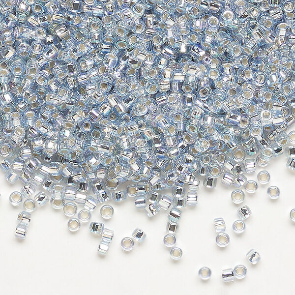 Seed bead, Dyna-Mites™, glass, pkg/40g, #11 round, translucent silver-lined rainbow pale blue, (72R:SR 11/0 SR). image number 0