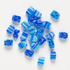 Bead, millefiori glass 1pkg2oz, translucent aqua blue / dark blue / white, 13x9mm-14x10mm puffed rectangle. image number 1