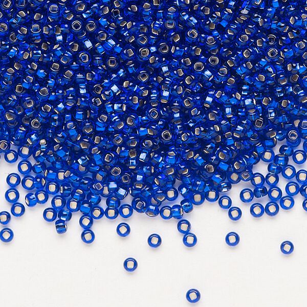 Seed bead, Preciosa Ornela Czech glass, pkg/500g, #11 rocaille, transparent silver-lined medium blue, (37080). image number 0
