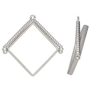 Focal, silver-finished "pewter" (zinc-based alloy), 43x38mm open diamond with rotating center and beaded top. Sold per pkg of 2.