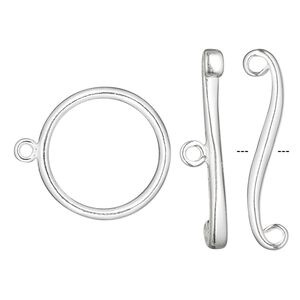 Clasp toggle 1pkg1 sterling silver, 19mm round, 1-strand
