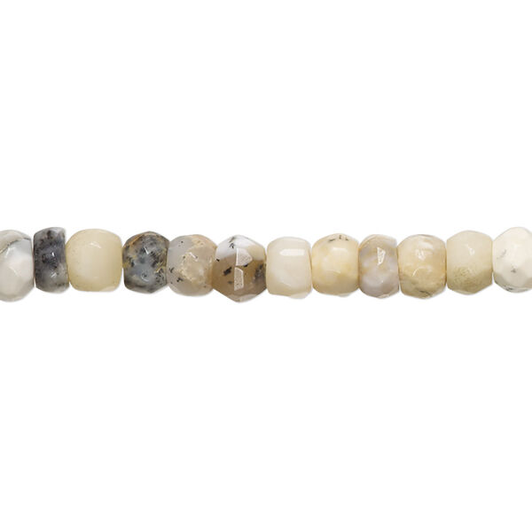 Bead, dendritic opal (natural), 5x3mm-6x5mm hand-cut faceted rondelle with 0.4-1.4mm hole, C+ grade, Mohs hardness 5 to 6-1/2. Sold per 10-inch strand, approximately 65 beads. image number 0