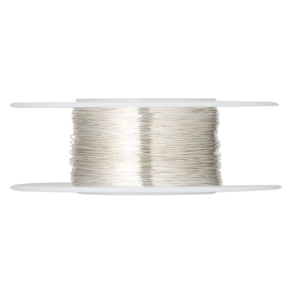 Wire, sterling silver, half-hard, round, 34 gauge. Sold per pkg of 1 ounce. image number 0