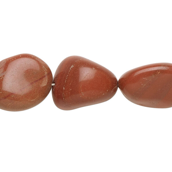 Bead, red jasper (natural), medium to large tumbled nugget, Mohs hardness 6-1/2 to 7. Sold per 15-1/2" to 16" strand. image number 0