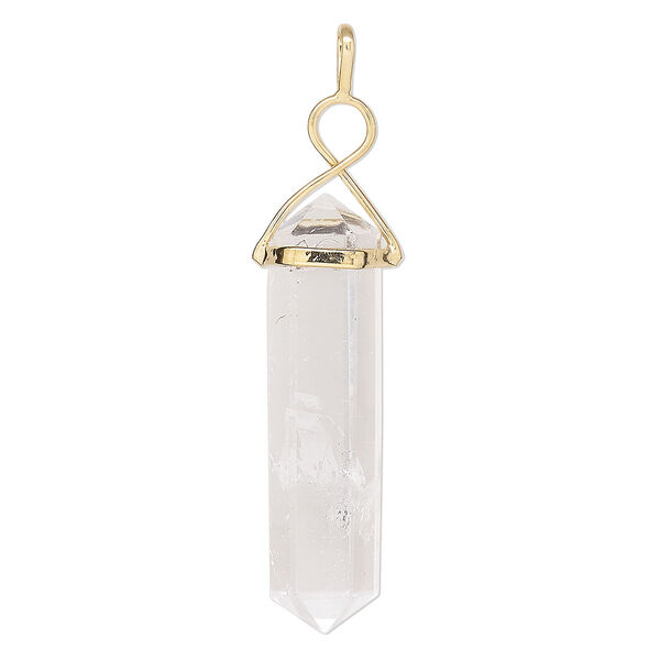 Quartz crystal / brass 1pkg1, gold-plated hand-cut faceted point pendant natural 43x11mm-49x12mm / 66x12mm image number 0