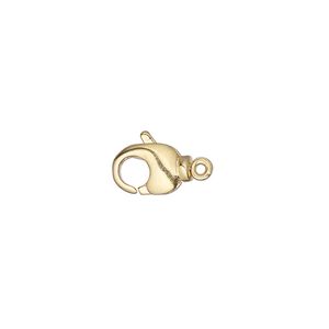 Clasp lobster claw 1pkg4 gold-plated, 11x7mm swivel, brass 1-strand