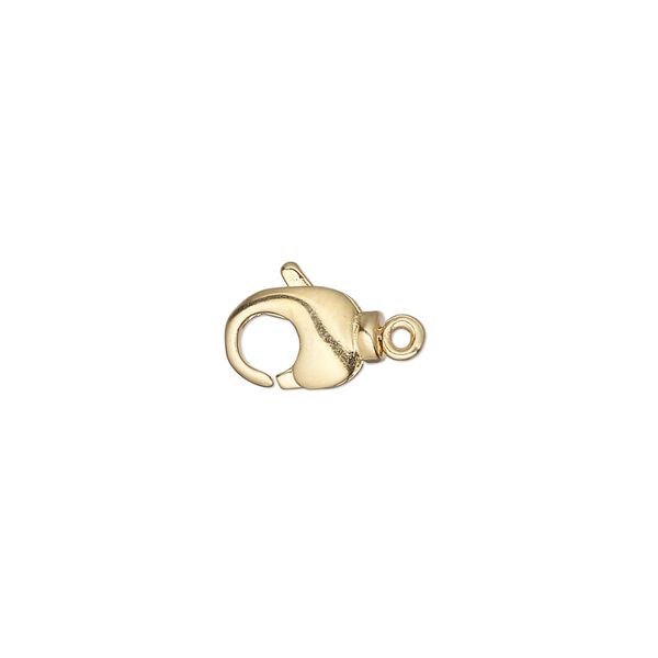Clasp, lobster claw, gold-plated brass, 11x7mm with swivel. Sold per pkg of 4. image number 0