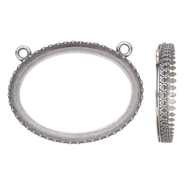Connector, JBB Findings, antique silver-plated brass, 42x32mm oval with open back and decorative trim, 40x30mm oval bezel setting. Sold individually. image number 0