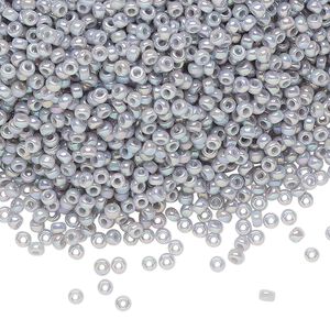 Seed bead, Miyuki, glass, pkg/25g, #11 rocaille, opaque rainbow ghost grey, (RR-489).