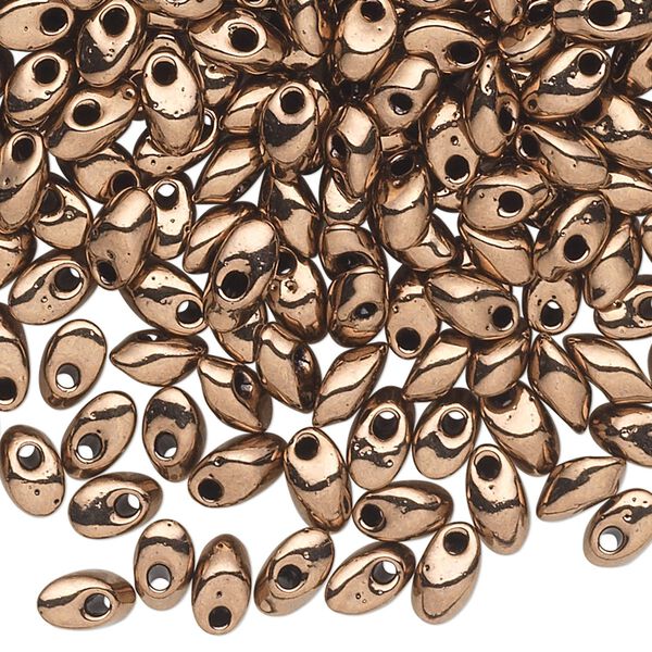 Seed bead, Miyuki, glass, pkg/50g, 7x4mm long magatama, opaque metallic antique gold (LMA-457). image number 0