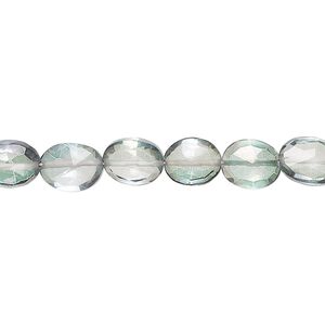 Quartz crystal 1pkg1, hand-cut faceted puffed oval bead 7 inch 7x6mm-9x8mm
