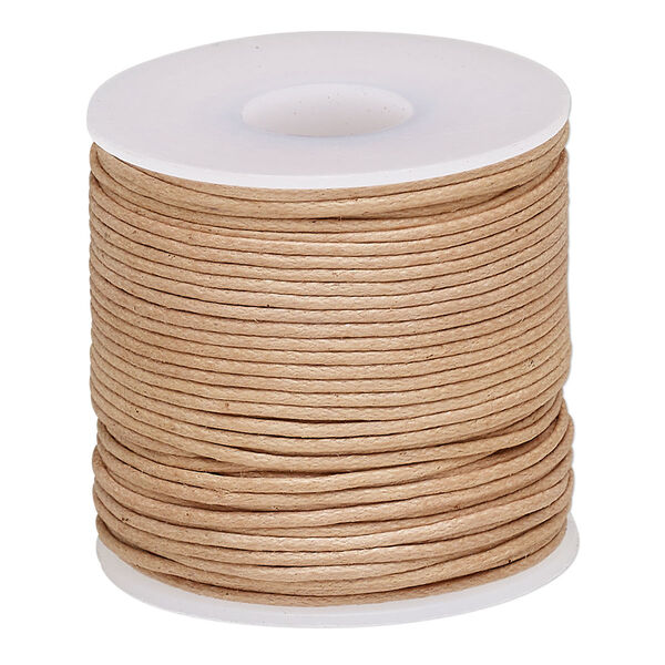 Cord, waxed cotton, light brown, 0.5mm. Sold per 25-meter spool. image number 0