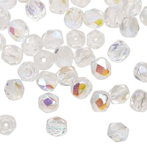 Bead 1pkg1 Czech fire-polished glass, 6mm faceted round, 1 mass translucent clear AB