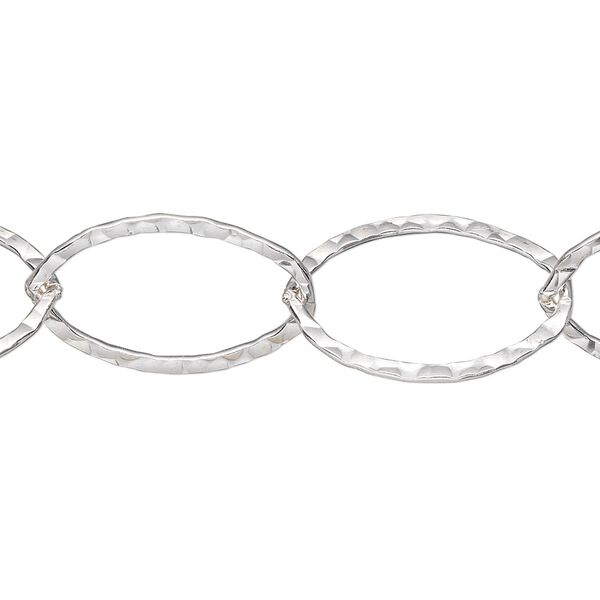 Chain, sterling silver, 20x14mm flat hammered cable. Sold per pkg of 5 feet. image number 0