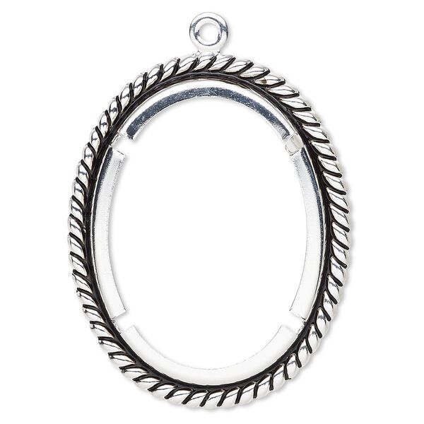 Focal, antique silver-plated brass, 48x39mm rope edge oval with 40x30mm oval setting. Sold per pkg of 10. image number 0