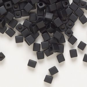 Seed bead, Miyuki, glass, pkg/25g, 3.5-3.7mm square, opaque frosted black (SB-401F).