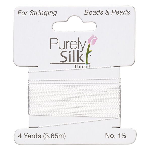 Thread, Purely Silk™, white, light-medium, size #1.5, 5-pound test. Sold per 4-yard card. image number 0