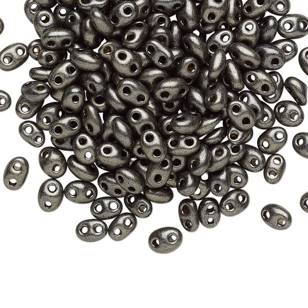 Seed bead, Preciosa Twin™ Czech glass, pkg/250g, 5x2.5mm oval, opaque dark khaki green terra pearl black, (28992). image number 0