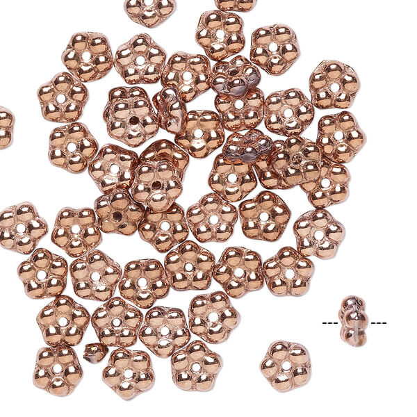Bead, Preciosa, Czech pressed glass, opaque copper, 5x2mm forget-me-not flower. Sold per pkg of 50. image number 0